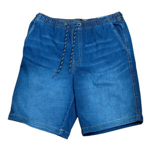 George Jogger Shorts Mens Small Blue Denim Straight Fit Elastic Waist Drawstring